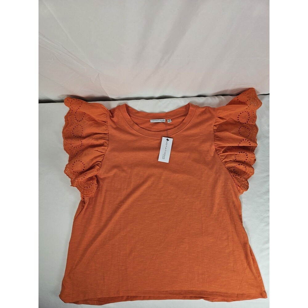 NWT Notations Women's 3XL Orange Eyelet Flutter Sleeve Blouse Top